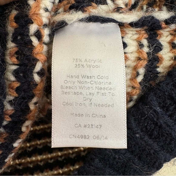 Talbots Tan Navy Blue Wool Pullover Sweater - Picture 5 of 6